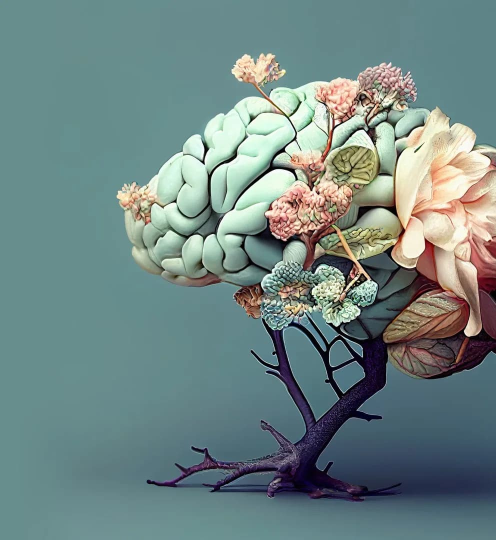 Illustration : un cerveau en fleurs, symbole de croissance intérieure